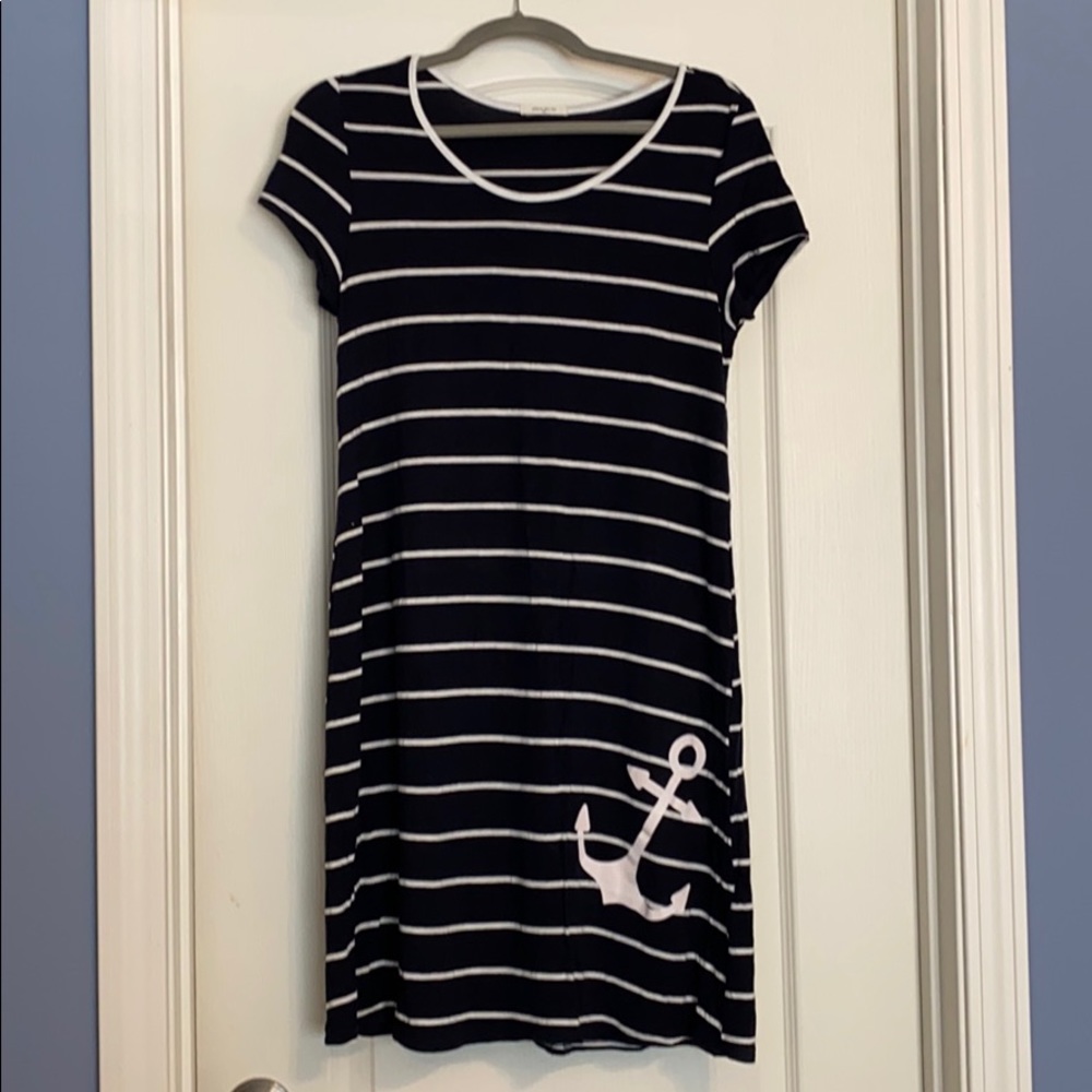 Navy with white stripes anchor t-shirt dress